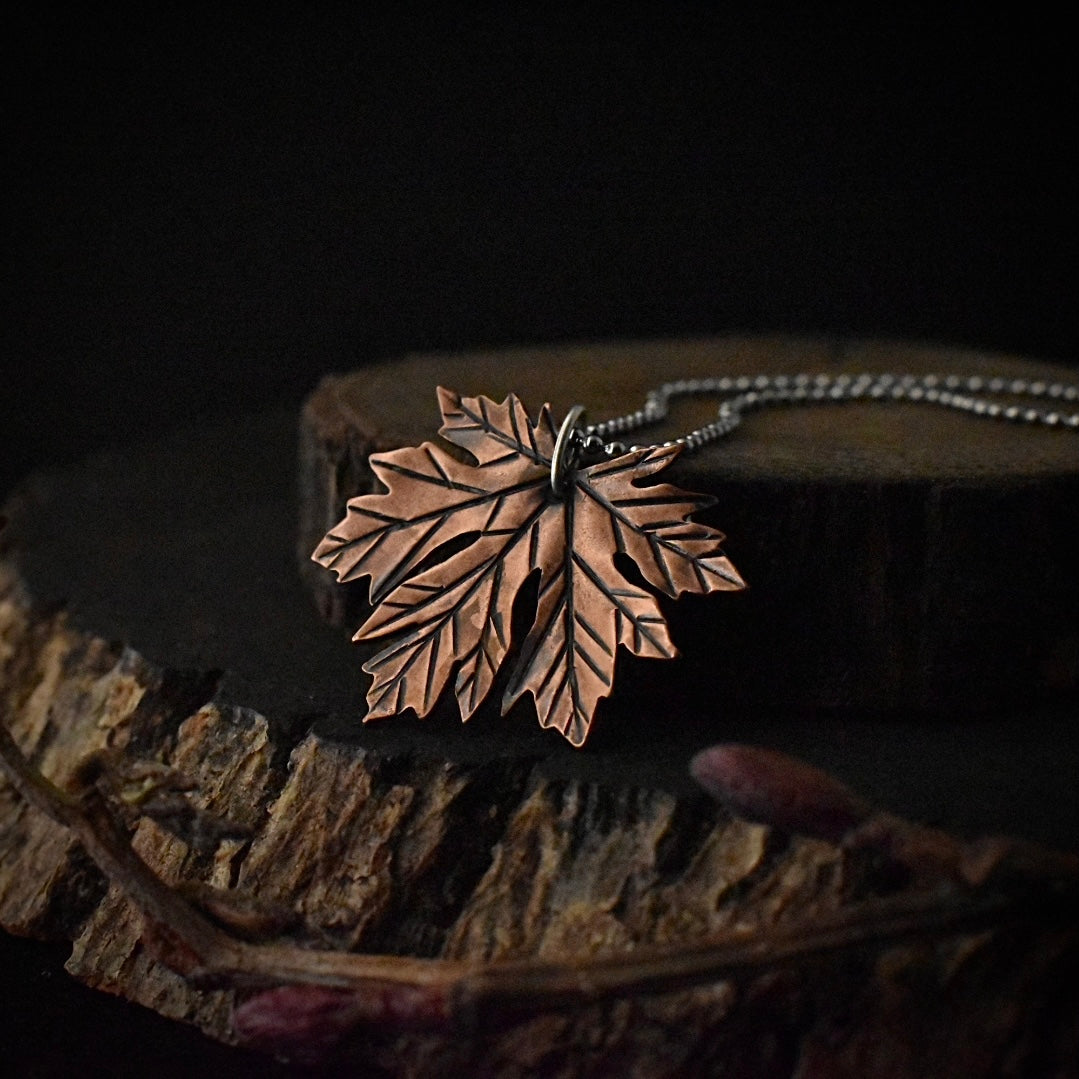 Another look at the Big Leaf Maple Pendant, showing its sterling silver bail.